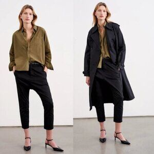Nili Lotan Paris Cropped Pants Relaxed Fit Dropped Crotch in Black Sz 2